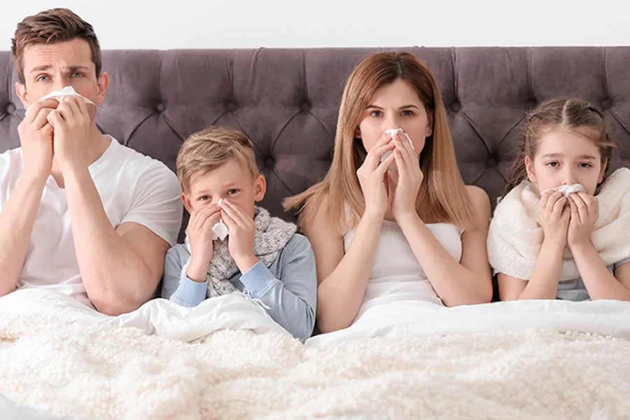 Family with flu symtoms. We offer new solutions to chronic infections and viruses