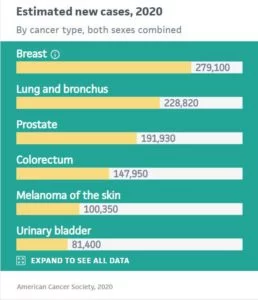 Estimated cancer cases 2020 by cancer type