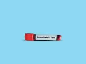 Vial of blood labeled Heavy Metal Test