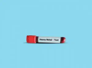 Vial of blood labeled heavy metal test