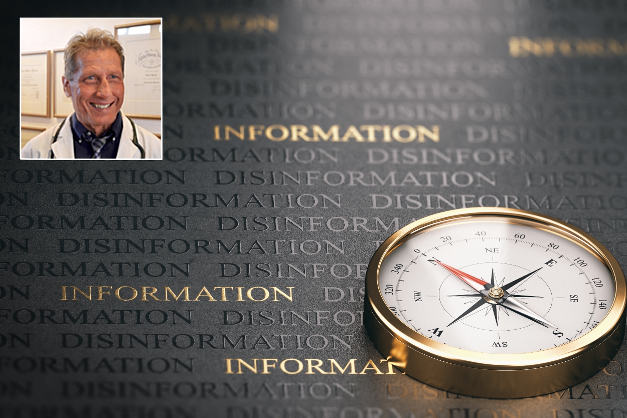 Information vs Disinformation with a compass to locate the direction.